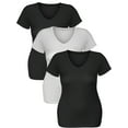 thumbnail image 2 of Essential Basic Women's Short Sleeve T Shirt V Neck Tee Value Set (3Pk, 2 Black, 1 White, Small), 2 of 4