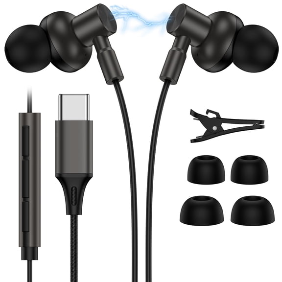 USB C Headphones Wired,1Pack Type C Wired Earphones USBC Wired Earbuds Noise Cancelling Ear Buds w/ Mic Microphone Remote Control Type C Headphone Compatible with iPhone 17 16 15 Samsung Android iPad