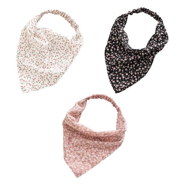 Pañuelo elástico floral Pañuelo para la cabeza de tela floral fino para mujer Pañuelo triangular Accesorio para el cabello