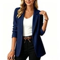 thumbnail image 3 of Women's Lightweight Blazer Open Front Textured Blazer Jacket Long Sleeve Work office Suit Coat with Pocket Fall Casual Outerwear Navy, 3 of 6
