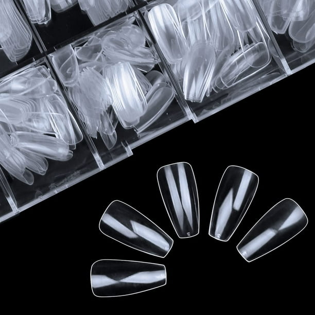 Uñas acrílicas tipo ataúd - 500 piezas de cobertura total, uñas postizas artificiales con forma de bailarina, 10 tamaños