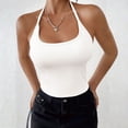 thumbnail image 4 of Women's Halter Neck Tank Top, Solid Color Backless Knit Vest with Built-In Bra, Chic & Stylish Sleeveless Top for Summer, Going Out, and Layered Outfits-White, 4 of 6