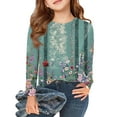 thumbnail image 2 of Drmagiyhm Girls Long Sleeve Shirts Size 10-12 Basic Floral Print Tshirt Casual Crewneck Stretchy Shirt Little Girl Comfy Fall Tees 7-8 Years Army Green, 2 of 5