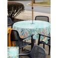 thumbnail image 5 of Outdoor Tablecloths with Umbrella Hole & Zipper, Blue Coastal 60x60 Inch Square Tablecloths, Summer Nautical Beach Coral Starfish Waterproof Table Cloth, Patio/Pool/Picnic Table Covers, 5 of 8