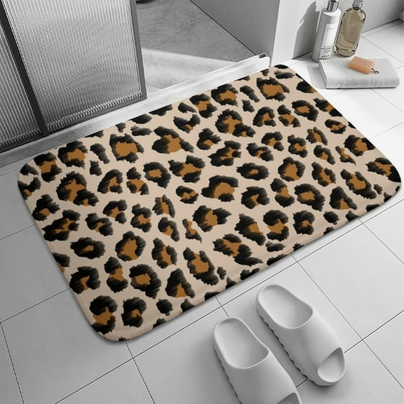 Vintage Leopard Print Bath Rugs Absorbent Non Slip Door Mats Soft Carpet Washable Doormat for Kitchen Bathroom Entry Way Decor Accessories 16x24 Inch.
