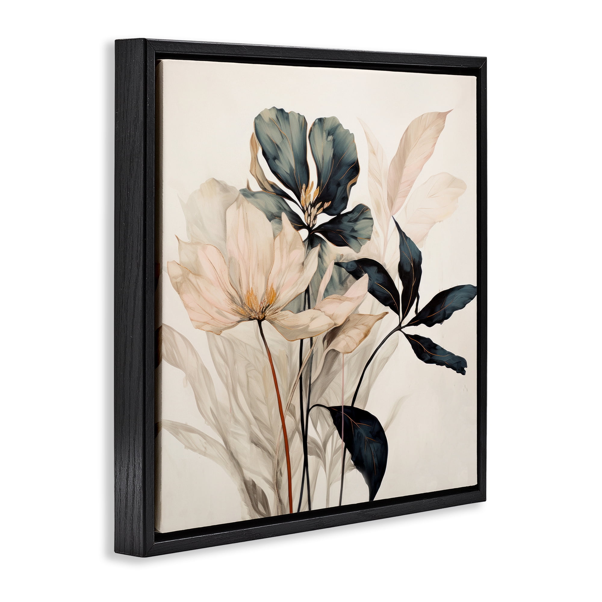 Stupell Industries Lovely Muted Blooms Plants & Flowers Painting Black Floater Framed Canvas Art Print Wall Art, 18 x 18