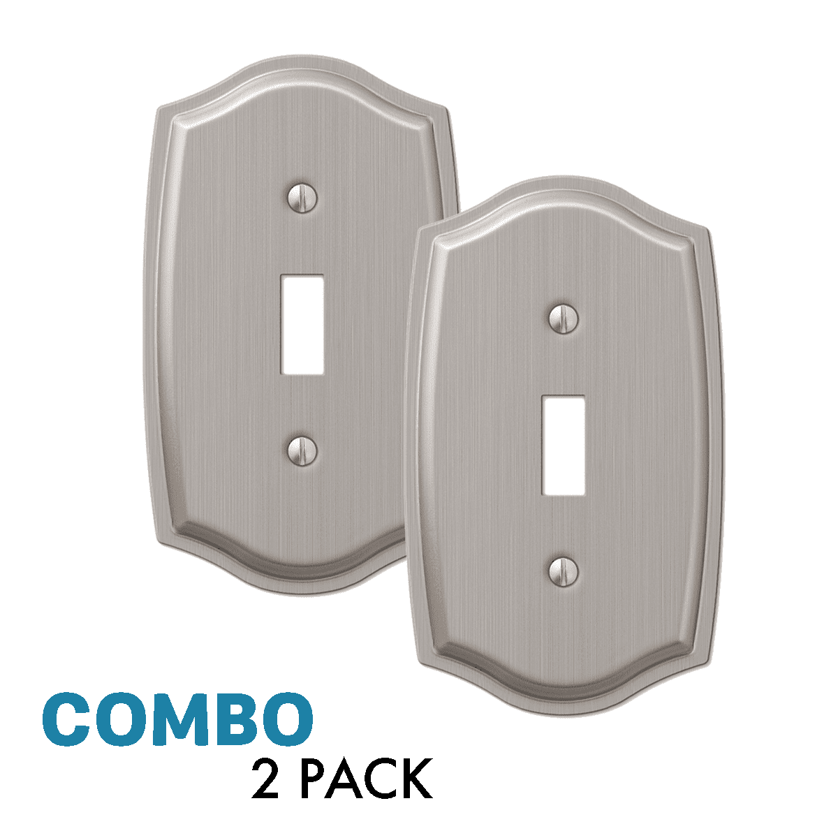 2-Pack Toggle Light Switch Wall Plate Stylish Stamped Steel, Brushed Nickel