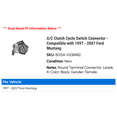 thumbnail image 2 of A/C Clutch Cycle Switch Connector - Compatible with 1997 - 2007 Ford Mustang 1998 1999 2000 2001 2002 2003 2004 2005 2006, 2 of 2