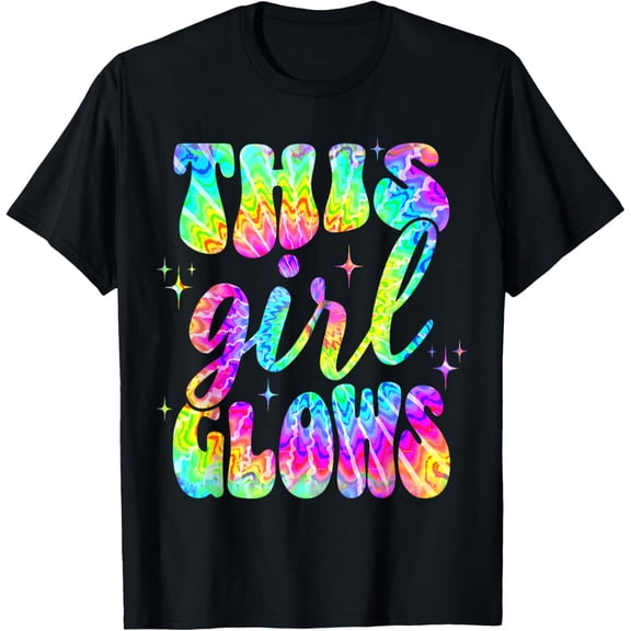 This Girl Glows For Kids Women Girls Tie Dye Groovy T-ShirtMen and women, Black T-shirt, size: Extra large