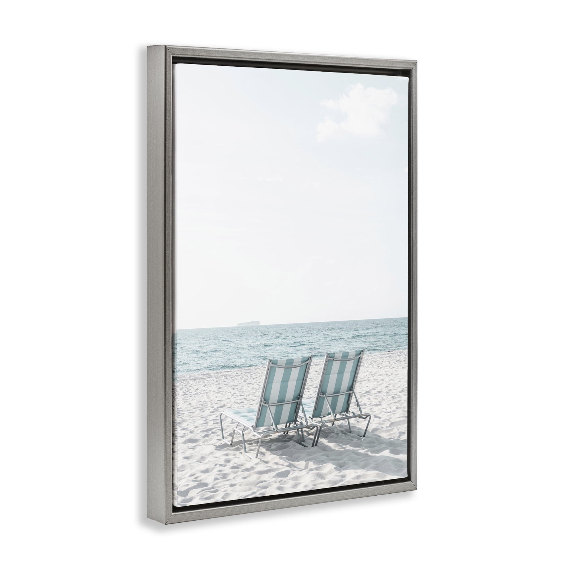 Stupell Industries Soothing Blue Beach Chairs Nautical & Beach Photography Gray Floater Framed Canvas Art Print Wall Art, 17 x 25