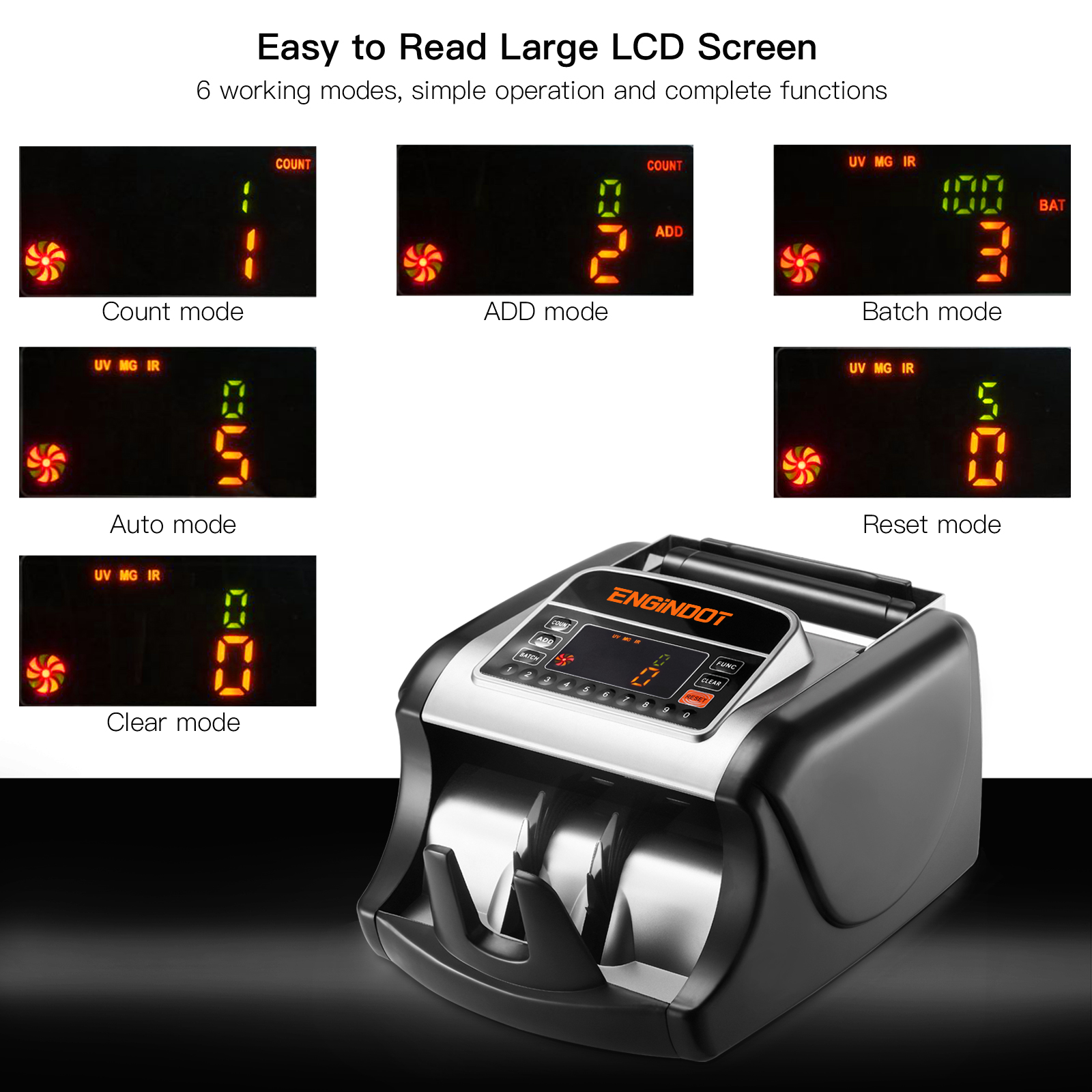 ENGiNDOT Money Counter Machine, UV/MG/IR Cash Counterfeit Detection, Dollar, Euro Bill Counter with Accessories