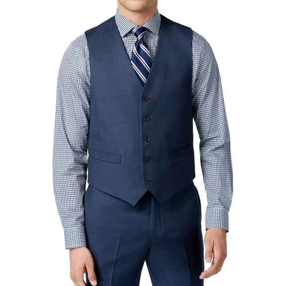 Tommy Hilfiger Mens Sharkskin Slim-Fit Five Button Vest, Blue, X-Small (Regular)