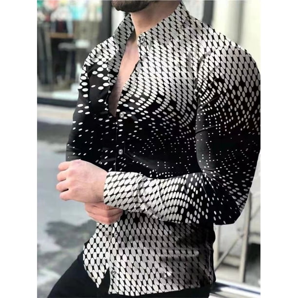 Cárdigan de lujo de moda para fiesta de graduación para hombre, camisa de solapa con botones y talla grande para eventos sociales, top informal con estampado de manga larga en dorado, morado y azul