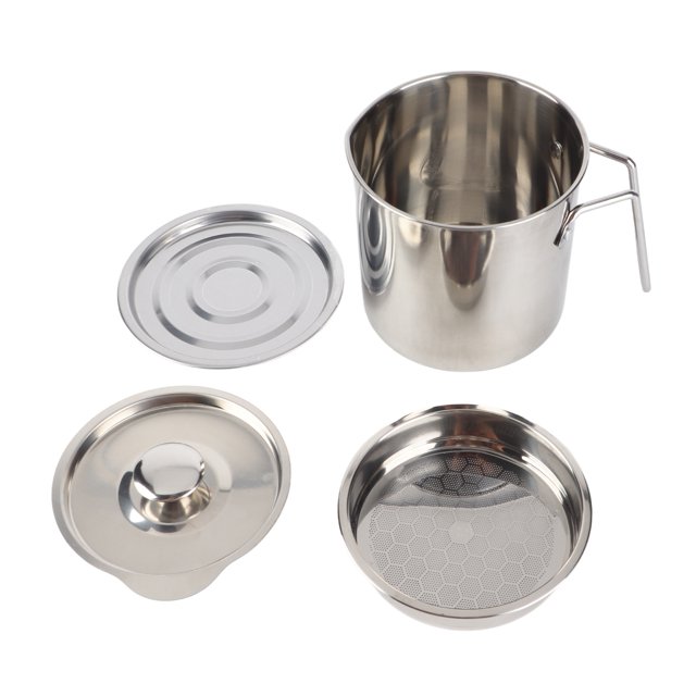 Recipiente de acero inoxidable con filtro para aceite y asa, para cocinar y freír (1300 ml)