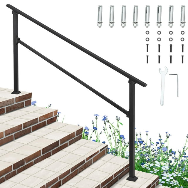 TROPOW 6 Steps Outdoor Handrail for Outdoor Steps, 5-6 Step Stair Handrail, Alu Alloy Handrail for Concrete Steps, Porch Steps,Stair Railing for Outdoor with Installation Kit, One-Step Assembly