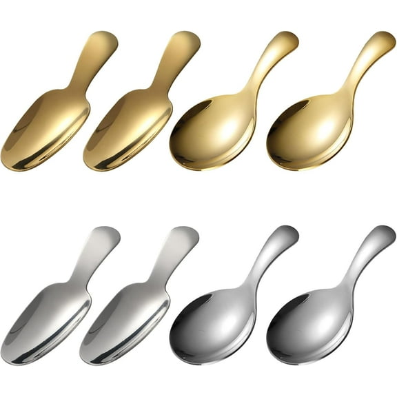 LIOUCBD 8PCS Stainless Steel Dessert Spoons, 304 Short Handle Coffee Scoops, Mini Tablespoons for Sugar, Salt, Tea, Honey, Spice - Gold & Silver