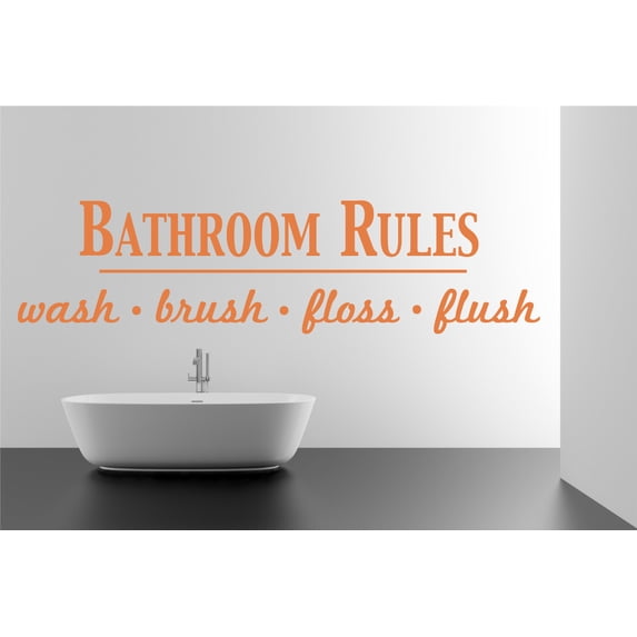 Bathroom Rules Wash Brush Floss Flush Quote Saying Wall Decal Sticker