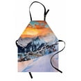 thumbnail image 1 of Winter Apron Majestic Winter Seasonal Scenery over High Mountain Peaks with Dusk Color Sky, Unisex Kitchen Bib Apron with Adjustable Neck for Cooking Baking Gardening, Orange White, by Ambesonne, 1 of 3