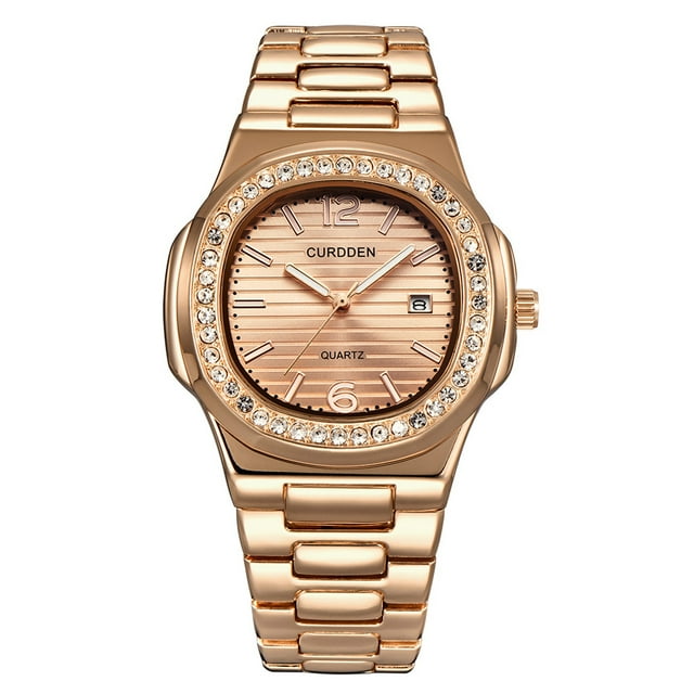 Reloj de cuarzo para hombre, relojes para hombre, relojes para hombre con diamantes de imitación, reloj de pulsera de cuarzo con diamantes dorados y cristales, reloj para hombre