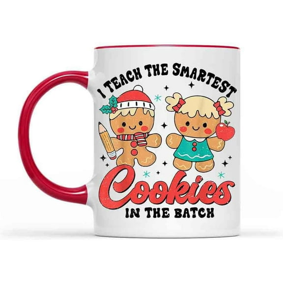 I Teach The Smartest Cookies Gingerbread Teacher Christmas Accent Mug (Red, 11oz)