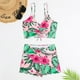 thumbnail image 1 of Traje de baño de 2 piezas para mujer, trajes de baño para mujer, traje de baño casual de moda para mujer, bikini estampado con pliegues planos y huecos, 1 of 5