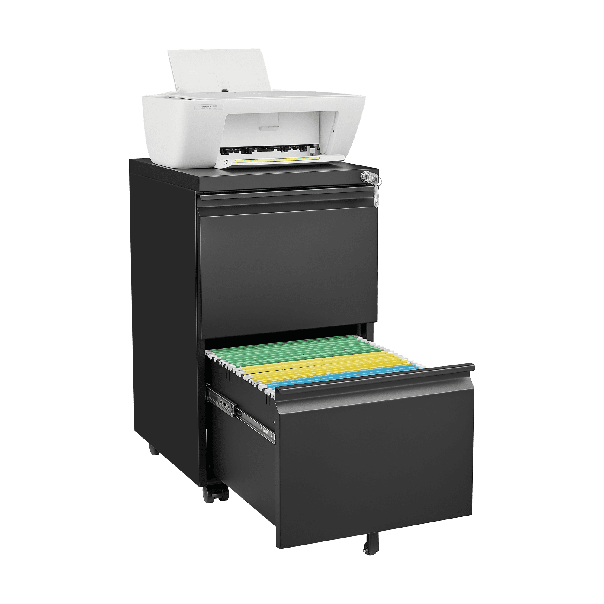 2 Drawer File Cabinet with Lock, Metal Under Desk Rolling Filing Cabinet for Home Office, Mobile Filing Cabinet