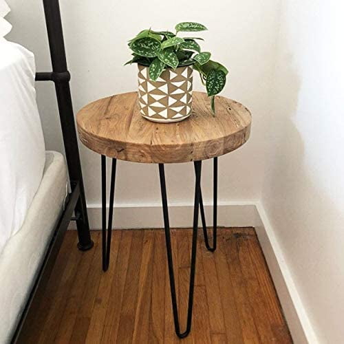 Welland Rustic Old Elm Wood Round End, Rustic End Tables With Metal Legs
