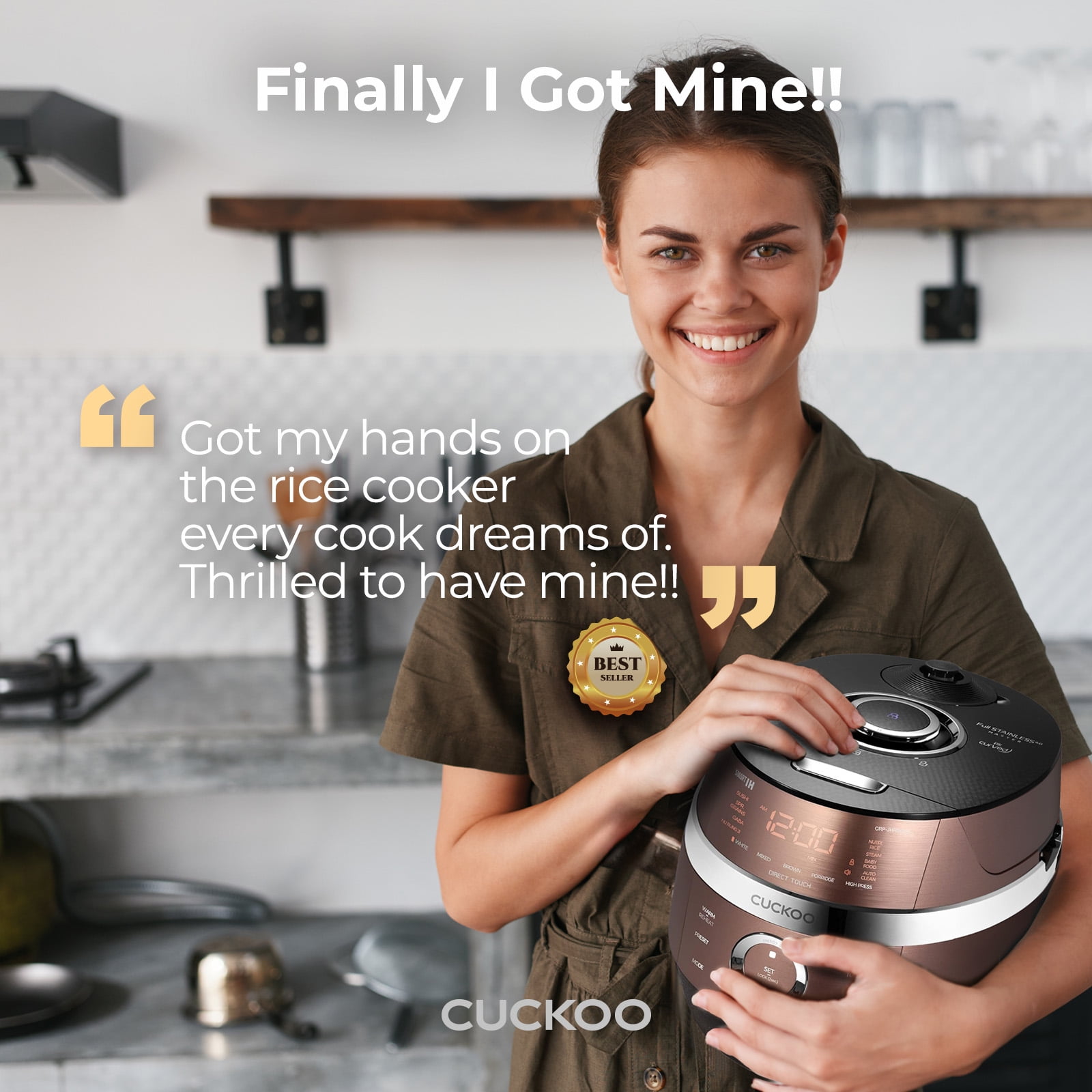 CUCKOO High Pressure Rice Cooker 6-Cup Uncooked / 12-Cup Cooked with Induction Heating Technology, Versatile Rice Maker with 16 Menu Options and Steam Plate, Voice Guide, Copper (CRP-JHR0609F)