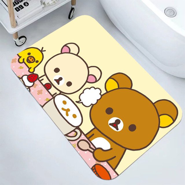 Alfombra de baño Rilakkuma para el hogar, felpudo Kawaii para pasillo, sala de estar, entrada, antideslizante, decoraciones para balcón Fivean unisex