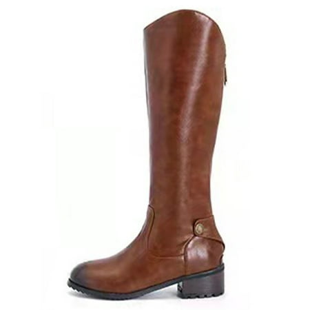 

Woobling Ladies Non Slip Winter Knee High Shoes Chunky Tall Boot Office Fashion Round Toe Riding Boots Brown 8.5