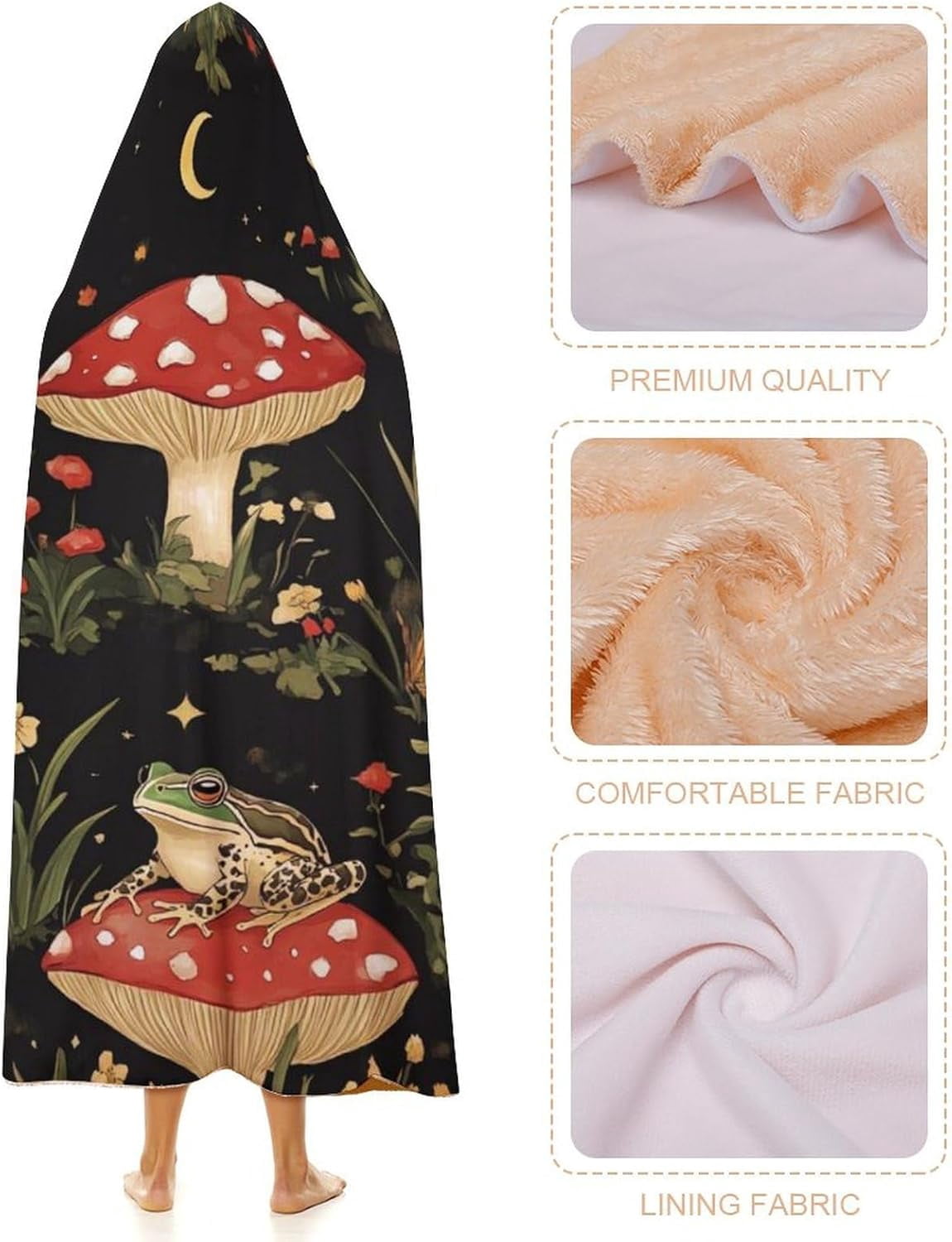 Toad Frog Butterfly Mushroom Floral Hooded Blanket Fashion Hoodie Cloak Cape Wearable Throw Blankets Gift