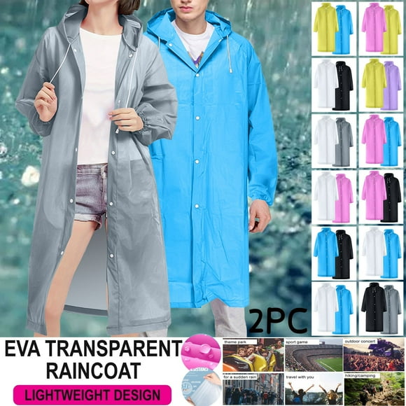 Sentmoon 2 Pieces Raincoat with Hood Long Sleeve Women Rain Jacket Solid Color Outdoor Waterproof Button Down Rain Ponchos for Hiking, Camping & Everyday Use Free Size