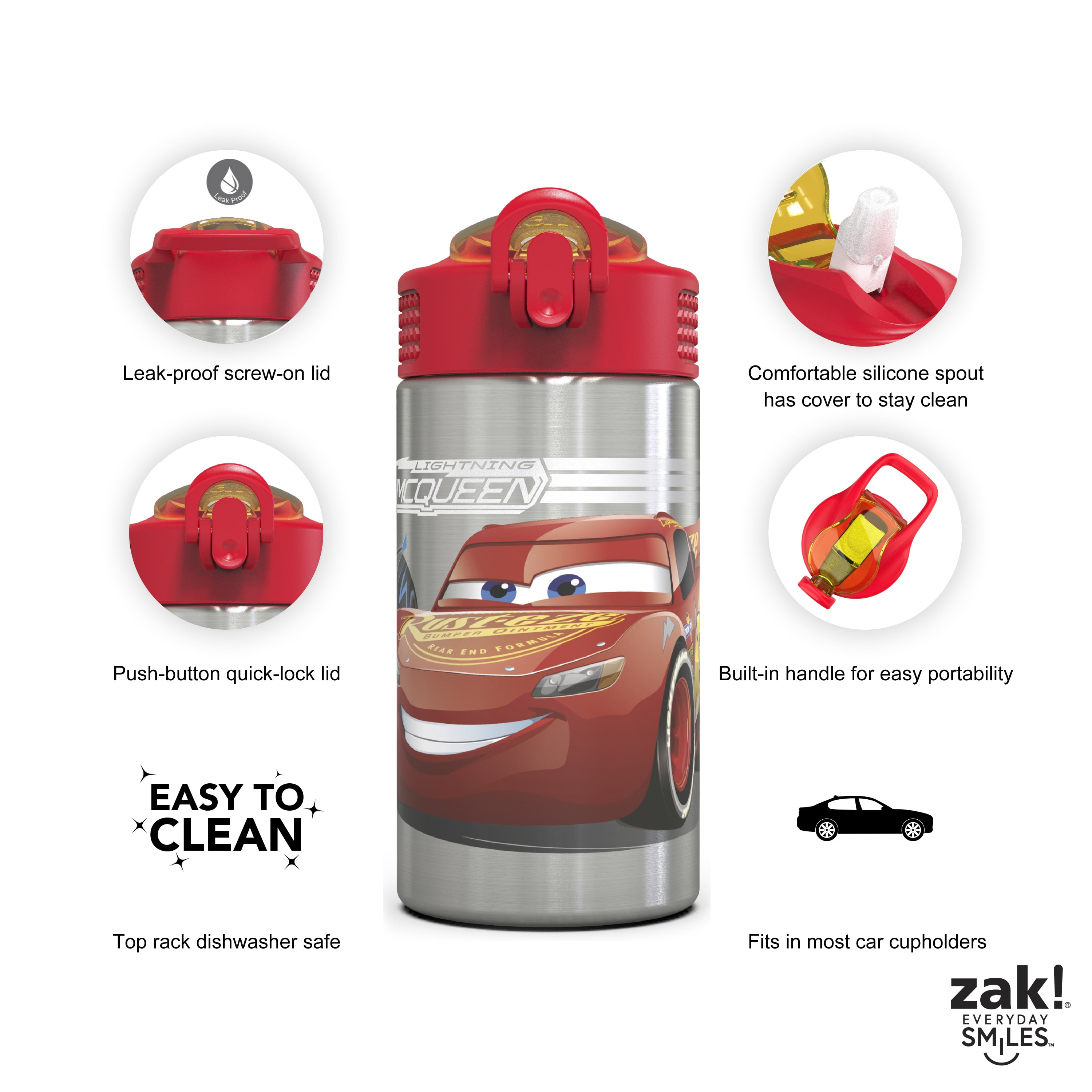Zak Cars 3 Plastic Funtastic Tumbler With Straw, Lightning Mcqueen