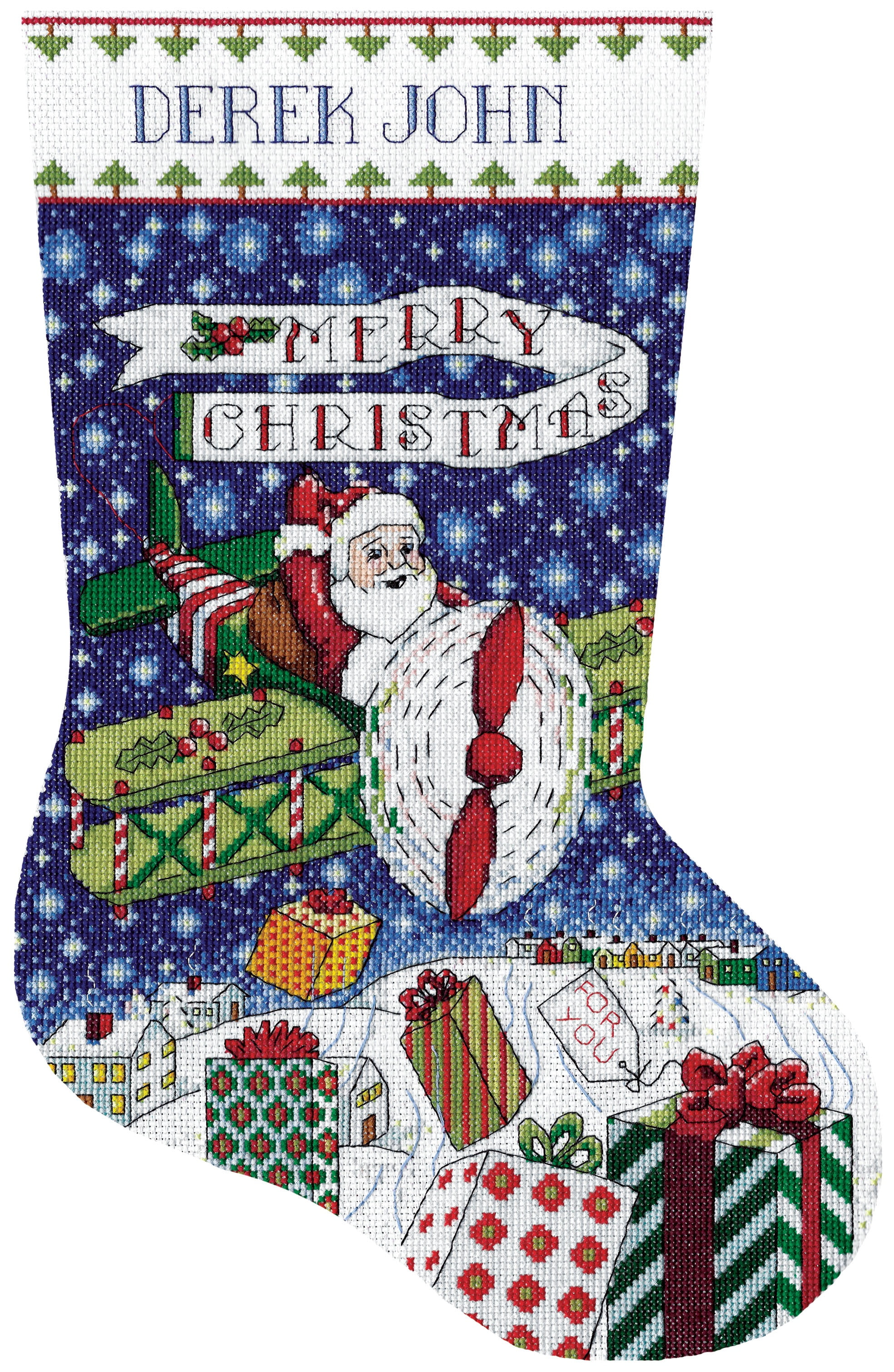  Tobin Santa Sleigh Cross Stitch Stocking Kit, 17 Long, 17  Long 14 Count