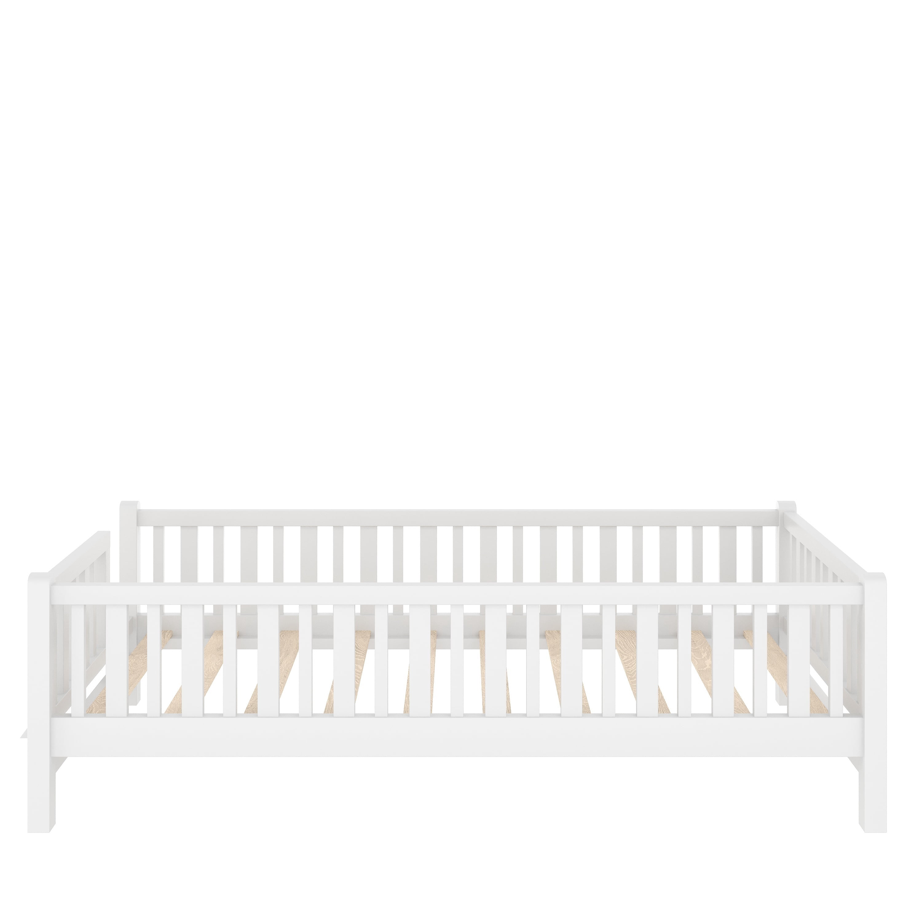 Euroco Wood Twin Size Platform Bed with Guardrail, White