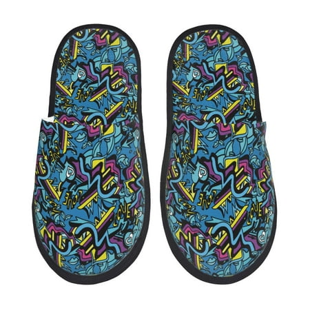 Balery Love Music Slient Indoor Furry Fleece Comfort House Shoes Soft Non-Slip Home Shoes Cotton slippers House Slippers-- Large
