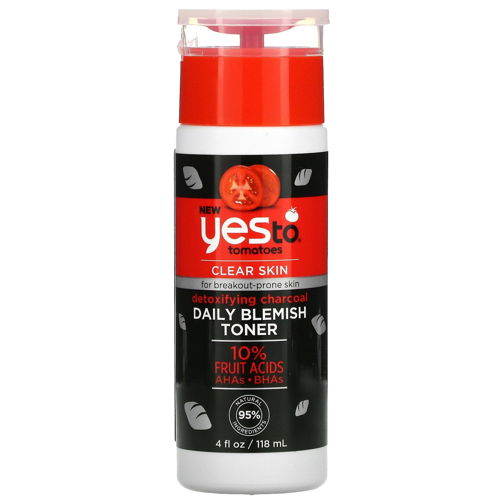 Detoxifying Charcoal Daily Blemish Toner, Tomatoes, 4 fl oz (118 ml), Yes To