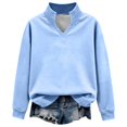 thumbnail image 5 of Womens Fuzzy Fleece Sweatshirt Fleece Plus Size V Neck Long Sleeve Tops Loose Fit Comfort Pullover Trendy Classic Shirts XS-5XL fashion clothing Sky Blue S, 5 of 9