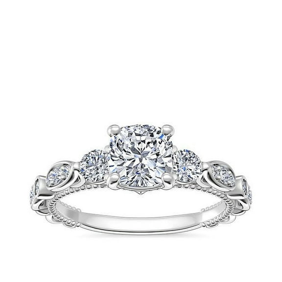 0.80 Ct Excellent Cushion Cut Genuine Diamond Solitaire with Accents Beautiful Ring for Women in Solid 14K White Gold Size 7