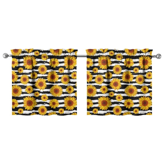 Sunny Golden Kitchen Curtains Set of 2 - 27.5x24 Inch Boho Sunflower Tier Panels, Vintage Floral Farmhouse Design, Semi-Sheer Rod Pocket Short Curtains