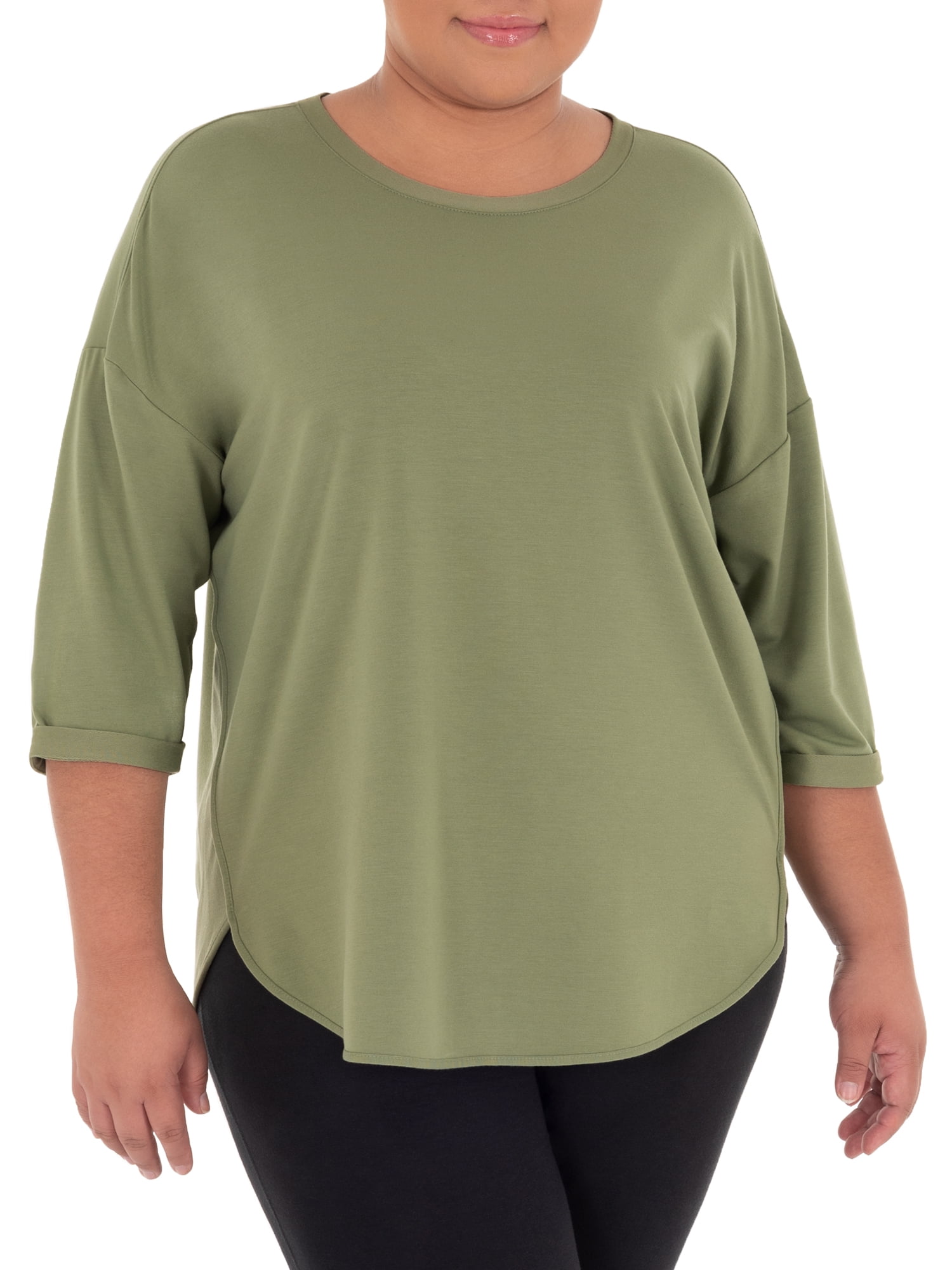 Terra /& Sky Women/'s Plus Size Super Soft French Terry Coral 3//4 Sleeve Tunic Top