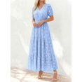 thumbnail image 5 of Light Blue V-Neck Short Sleeve Tiered Maxi Dress With Floral Embossing, 5 of 27