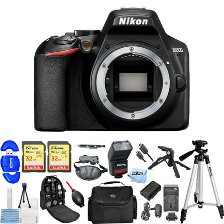 Nikon D3500 24.2MP Full HD DSLR Camera (Body Only) Mega Bundle with Extra Battery Charger, 2x 32GB, Flash, Backpack, Tripods and