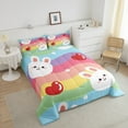 thumbnail image 2 of YST Mignon Rabbit Ensemble de Literie Arc-en-Ciel Ensemble de Couette pour Filles Mignons Lapins Literie Ensemble de Courtepointe à Rayures Colorées Ensemble de Housse de Couette Cœur Rouge Grand Lit, Décor d'Animaux de Dessin Animé Chambre d'Enfants Enfants Décor 3 Pcs Doux, 2 of 6