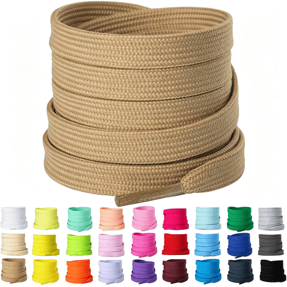 XIBUFE 2 Pairs Flat Shoe Laces for Sneakers, 5/16'' Athletic Shoelaces Classic Tan Shoe Laces