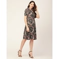 thumbnail image 3 of Moomaya Womens Printed Lapel Collar Dress Puffed Sleeves Knee Dress With Pockets, 3 of 8