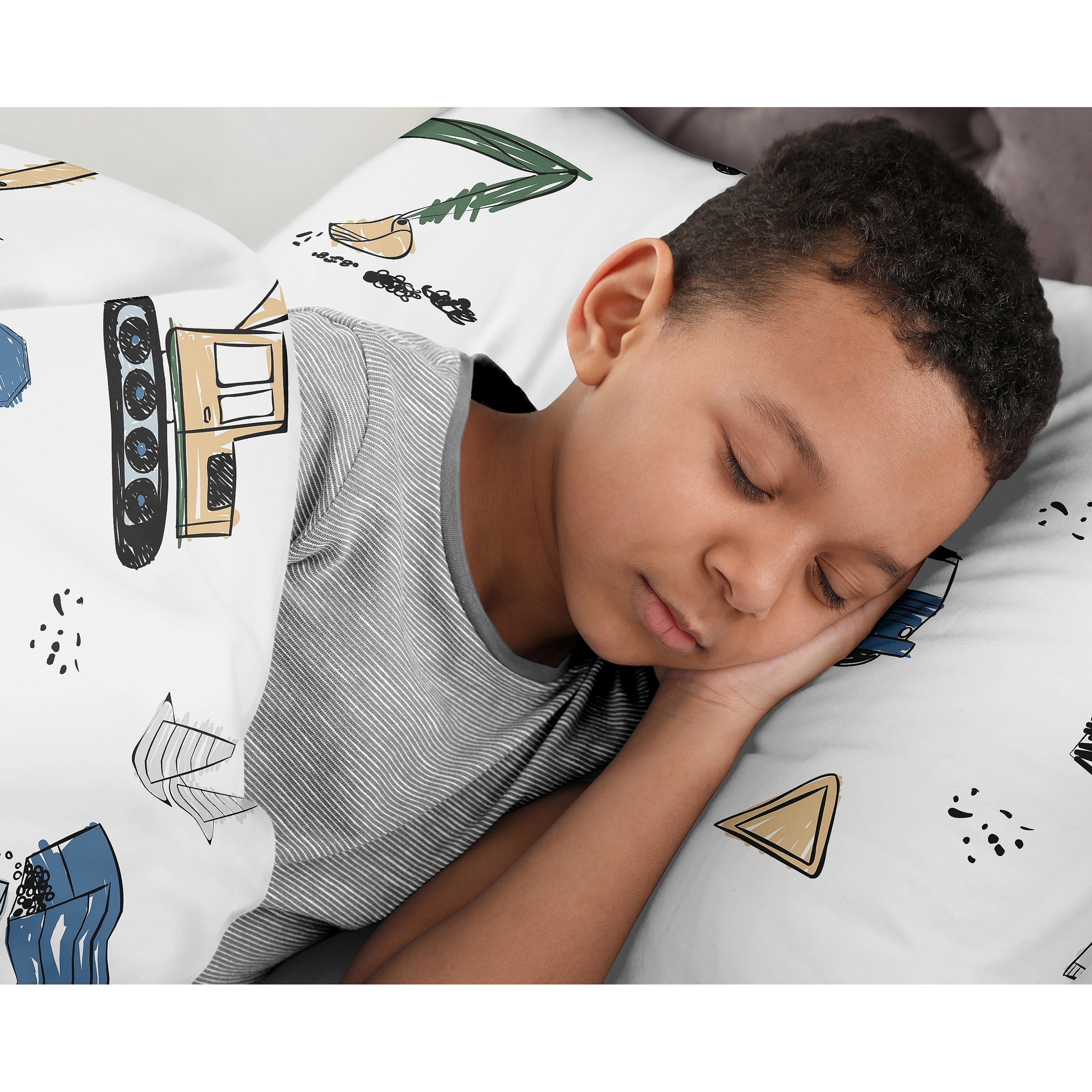 Sweet Jojo Designs Construction Truck Green Blue and Grey Full/Queen Bed Comforter 3 Piece Bedding Set - 3 Piece