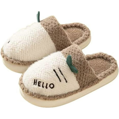 

DanceeMangoo Women Men Warm Fluffy Fur House Slippers Anti-skip Cute Hello Carrot Fashion Shoes Indoor Outdoor