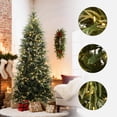 thumbnail image 2 of LuxenHome 7.5Ft Pre-Lit Green and Flocked Slim Artificial Christmas Tree with Metal Stand, 2 of 9