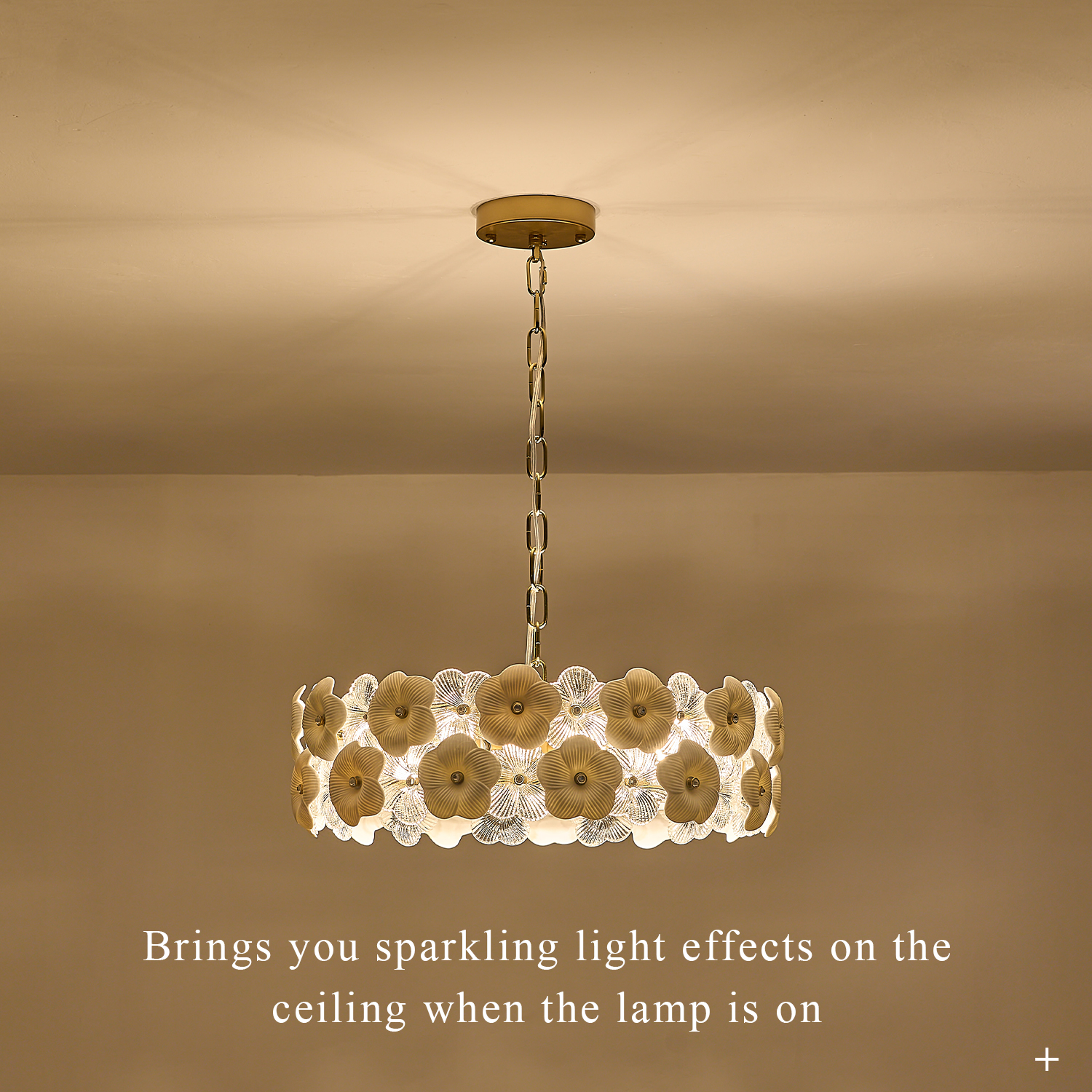 Modern Flower Elegant Glass Chandelier 20" Luxury 6 Lights Gold Chandelier Drum Pendant Light for Living Dining Room Kitchen Entryway Bedroom Foyer